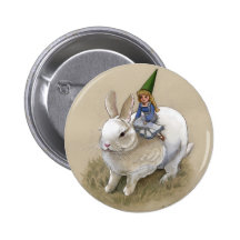 Lady Gnome and Rabbit Pinback Button