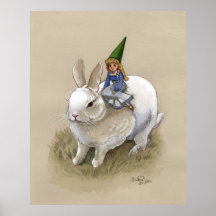 Lady Gnome and Rabbit Print