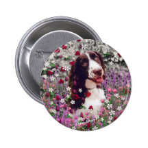 Lady in Flowers Button - Brittany Spaniel