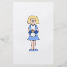 Lady with a Hot Dish of Food. In Blue. Full Color Flyer