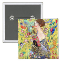 Lady with fan by Gustav Klimt Pinback Button