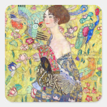 Lady with fan by Gustav Klimt Square Sticker