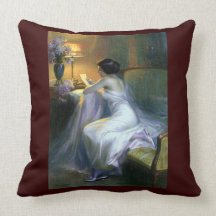 Lady woman reading letter pillow