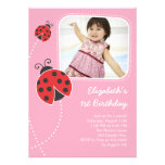 Ladybug Birthday Invitations Pink Photo Card