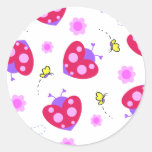 ladybug hearts. round stickers