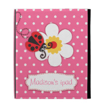 Ladybug kids named pink red ipad folio case