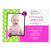 Ladybug Photo 1st Birthday Party Invitation