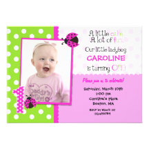 Ladybug Photo 1st Birthday Party Invitation