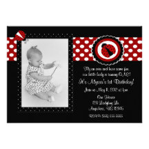 Ladybug Photo Birthday Inviation Personalized Invites