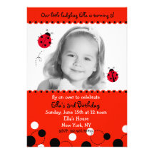Ladybug Photo Birthday Party Invitations