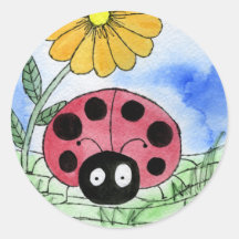 Ladybug with Flower Round Sticker