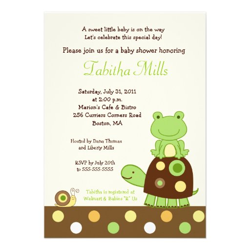 Laguna Frog & Turtle 5x7 Baby Shower Invitation #2
