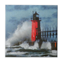 Lake Michigan Waves and Lighthouse Tiles