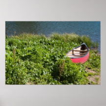 Lake Shore with Red Boat Print