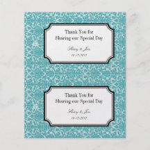 Large blue damask diy wedding gift bag hang tag flyer design