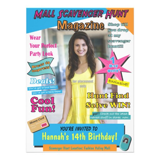 Mall Scavenger Hunt Birthday Invitations