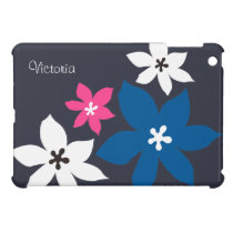 Large modern flower print personalised navy pink ipad mini cases