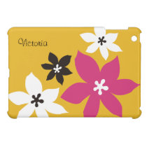 Large modern flower print personalised yellow pink ipad mini cases