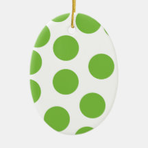 Large Pea Green Dots on White. Christmas Ornaments