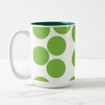 Large Pea Green Dots on White. Coffee Mugs