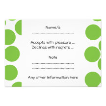 Large Pea Green Dots on White. Personalised Invitations