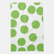 Large Pea Green Dots on White. Towel