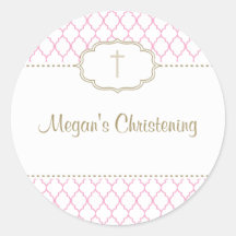 Large Pink and Gold Christening Baptism Sticker