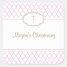 Large Pink and Gold Christening Baptism Sticker