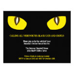 Large yellow cat eyes stare black Halloween party Invites