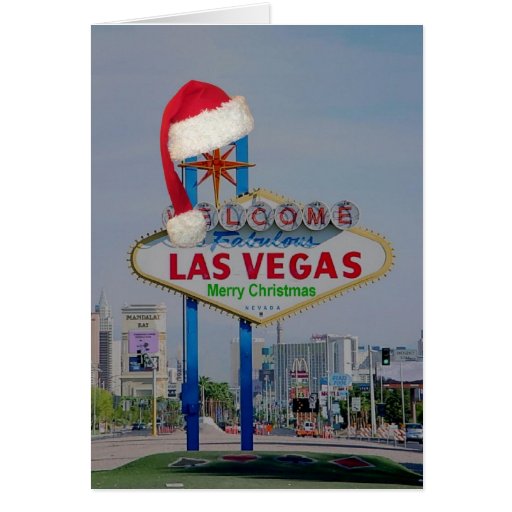Las Vegas Sign with Santa Cap Merry Christmas Card
