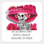 Laughing Skeleton Woman in Red Bonnet Square Sticker
