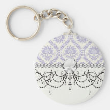 lavender and cream lovely damask keychain