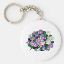 Lavender and White Stokes Asters Key Chain