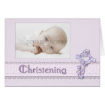 Lavender Christening Photo Invitation Greeting Cards