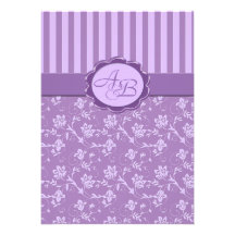 Lavender Floral Stripe Monogrammed Invitation