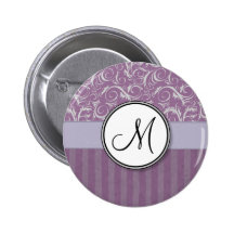 Lavender Floral Wisps & Stripes with Monogram Button