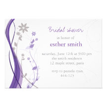 Lavender & grey floral charm invitation