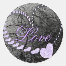 Lavender Heart Swirls - - Round Stickers