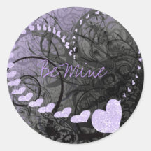 Lavender Heart Swirls - - - Round Stickers