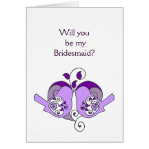 Lavender Purple  Bird Floral Heart Bridesmaid Card