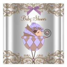 Lavender Purple Brown Lace Girl Baby Shower Invite
