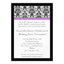 Lavender Purple Damask Black/White Custom Invite