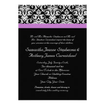 Lavender Purple Damask Black/White Custom Invite