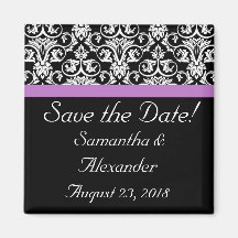 Lavender Purple Damask Black/White Magnet