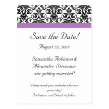 Lavender Purple Damask Black/White Postcard