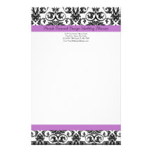 Lavender Purple Damask Black/White Customised Stationery