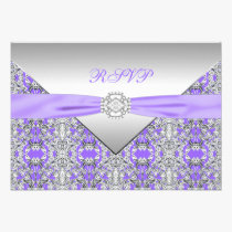Lavender Purple Lace Diamond Wedding RSVP invitations