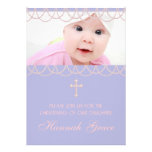 Lavender Purple Pearl Cross Photo Christening Invites