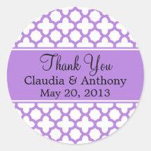 Lavender Quatrefoil Pattern Thank You Round Sticker