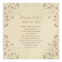 Lavender Swirls on Cream Wedding Invitation